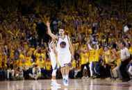 Klay Thompson #11 of the Golden State Warriors celebrates